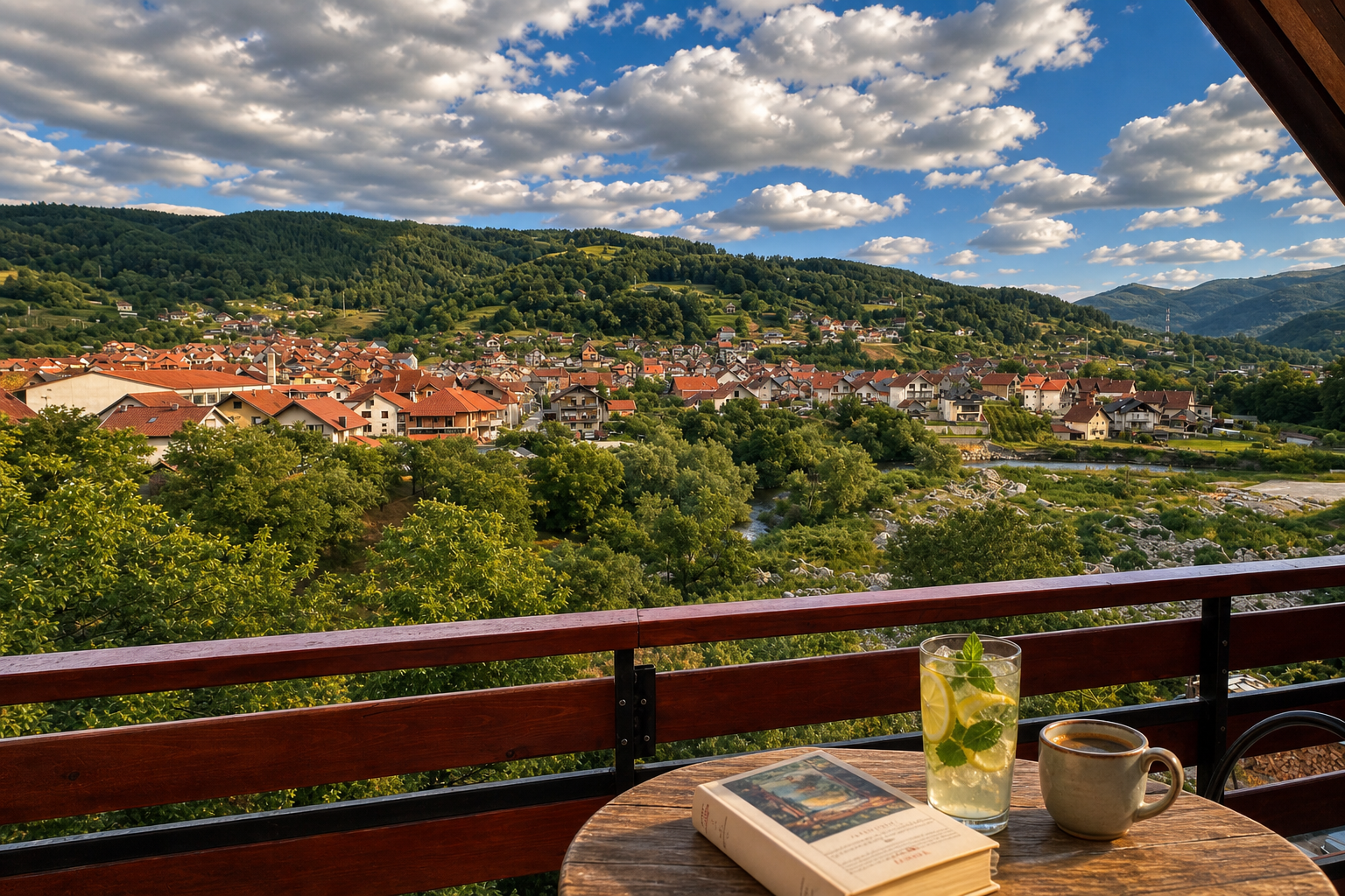 Pogled iz apartmana na Ivanjicu i okolne brežuljke u jesen